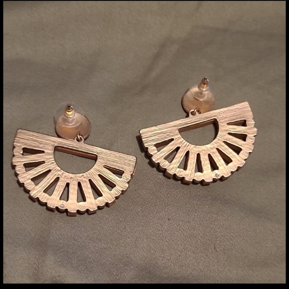 Tan and Gold Boho Earrings Statement Piece - Picture 2 of 6
